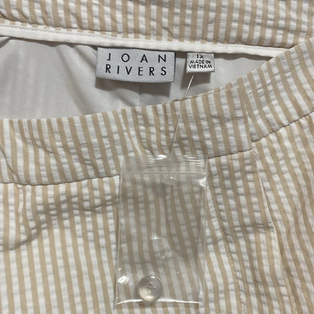 NWOT Joan Rivers White tan seersucker lined wide leg pants 1X - Picture 6 of 6